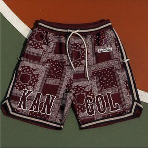 Kangol Bandana Print Shorts Men's Large Maroon Paisley Drawstring NWT